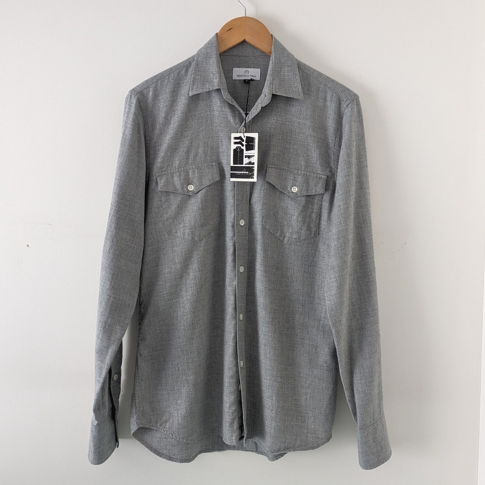 Hentsch Man Cotton & Wool Gray Button Down Shirt Slim fit S Portugal